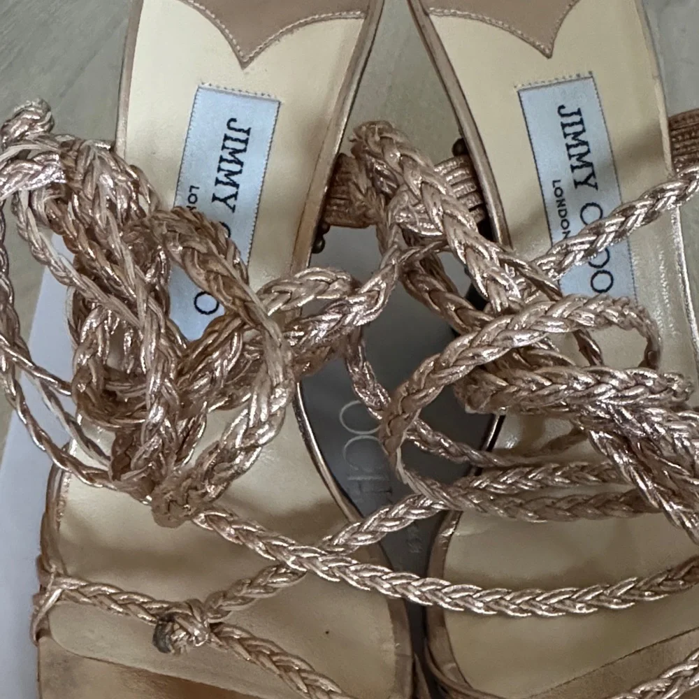 Jimmy Choo Metallic Rose Gold Braided-Strap Heeled Sandals - Picture 6 of 8